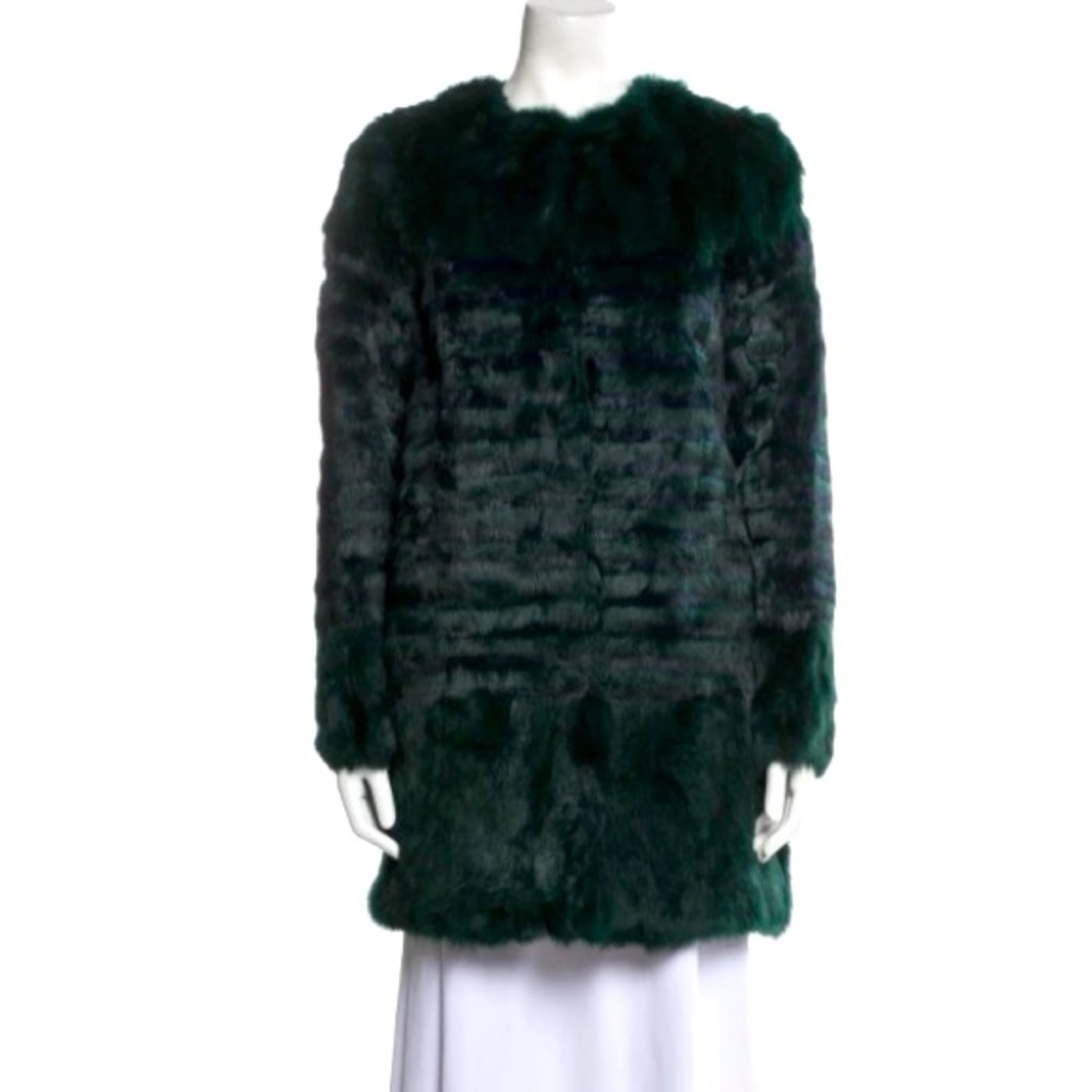 maje green and navy fur coat